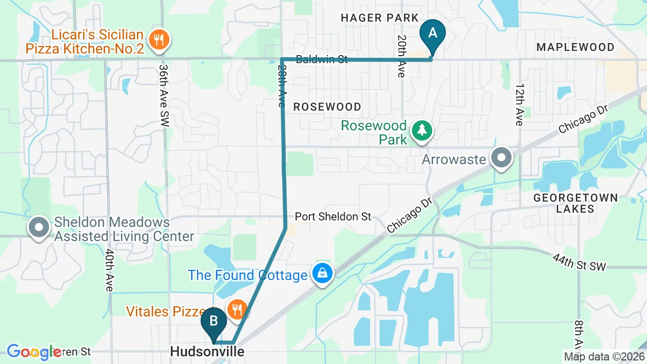 Driving directions map from Jenison, MI to Honolulu Pain Relief Center in Honolulu