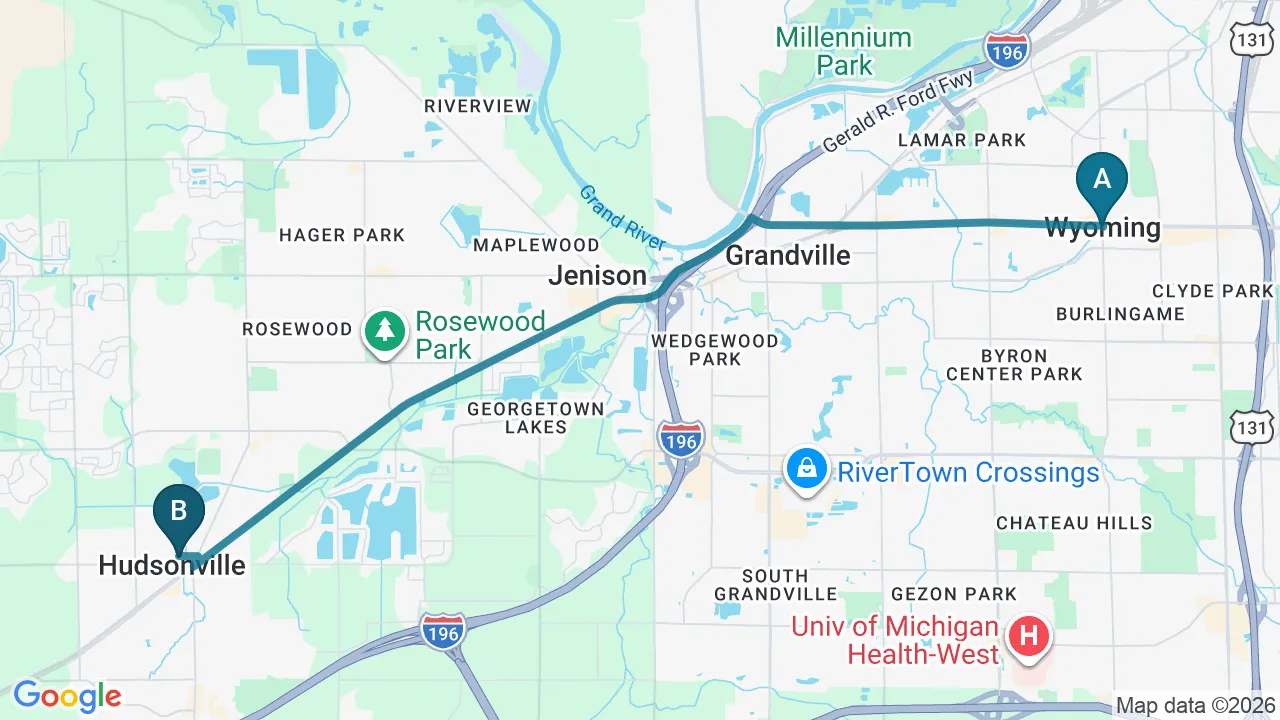 Driving directions map from Wyoming, MI to Honolulu Pain Relief Center in Honolulu