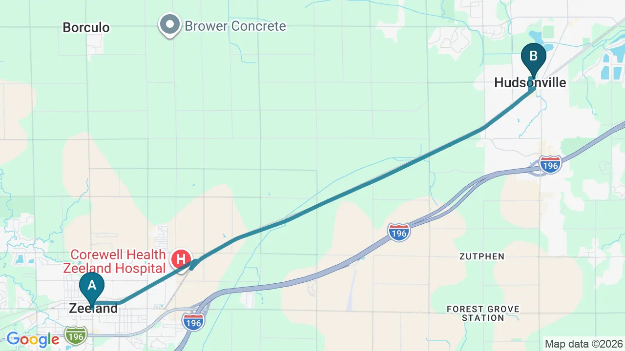 Driving directions map from Zeeland, MI to Honolulu Pain Relief Center in Honolulu